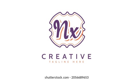 Iniciales Nx, vector de logotipo de escritura a mano