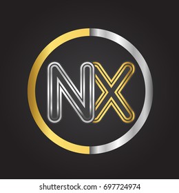 NX Letter logo in a circle. gold and silver colored. Vector design template elements for your business or company identity.