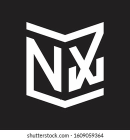 NX Logo Emblem Monogram With Shield Style Design Template Isolated On Black Background