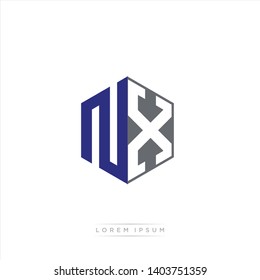 NX Logo Initial Monogram Negative Space Design Template With Blue Navy and Grey color
