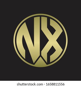 NX Logo monogram circle with piece ribbon style on gold colors