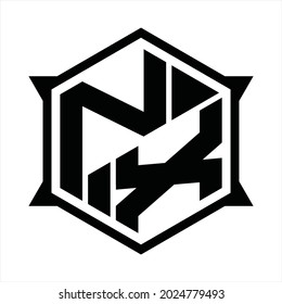 NX Logo monogram with hexagon and sharp shape design template