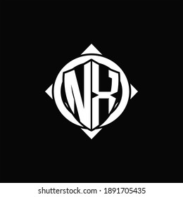 Monograma del logotipo NX círculo aislado redondeado con forma de brújula sobre fondo negro