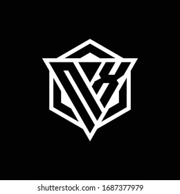 NX logo monogram with triangle and hexagon shape combination isolated on back and white colors