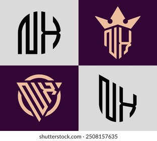Paquete de Vector de diseño de logotipo de letra inicial moderna NX. Será adecuado para qué empresa o marca comience esas iniciales.