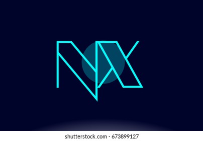 nx n x blue line circle letter logo alphabet creative company vector icon design template