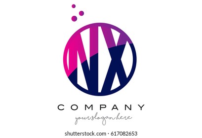 NX N X Circle Letter Logo Design with Purple Magenta Dots Bubbles Vector Illustration