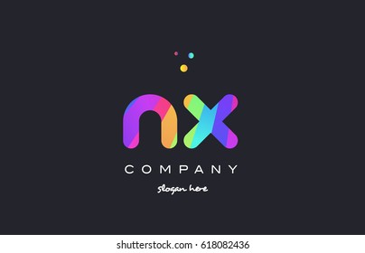 nx n x  creative rainbow green orange blue purple magenta pink artistic alphabet company letter logo design vector icon template