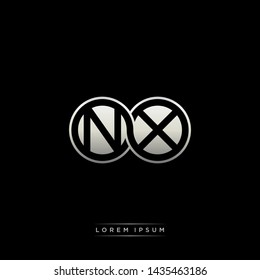 NX N X initial letter linked circle capital monogram logo modern template silver color edition