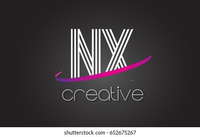 NX N X Letter Logo with Lines Design And Purple Swoosh Vector Letters Illustration.