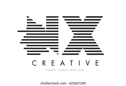 NX N X Zebra Letter Logo Design with Black and White Stripes Vector