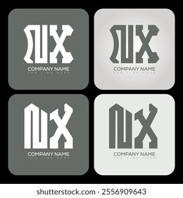 NX polygon, hexagon, flat and simple letter logo set in one artboard. NX minimalist and classic logo.

