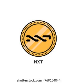 Nxt coin crypto currency flat color line icon. Cryptocurrency and blockchain technology. Digital or virtual money, banking sign, symbol, logo, label, element on isolated background.