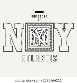 NY atlantis with bandana background vector illustration for t shirt, logo, poster etc