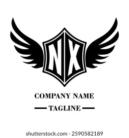 NY bold shield logo with wings, customizable with letters A to Z. Perfect for brands seeking a powerful symbol of strength, freedom, and ambition