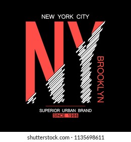 NY, Brooklyn modern typography for t-shirt. New York graphics for tee shirt. NYC urban brand trendy apparel print, athletic clothes design. Vector illustration.