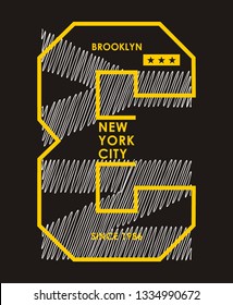NY Brooklyn Numbers 3, typography for t shirt print and other uses. Vector image illustration