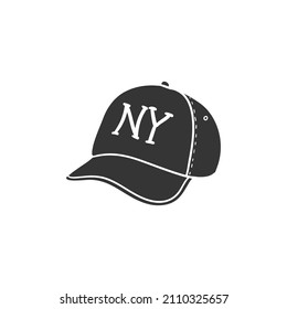 Ny Cap Icon Silhouette Illustration. Baseball Hat New York Vector Graphic Pictogram Symbol Clip Art. Doodle Sketch Black Sign.