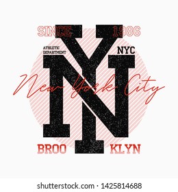 NY city typography for slogan t-shirt. New York t shirt design, Brooklyn athletic print. Vector illustration.