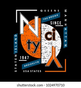 NY city typography t shirt design, vector element illustration graphic artistic urban street casual wear