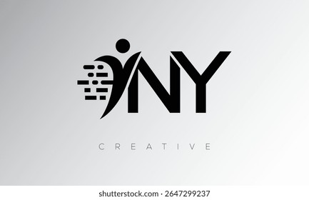 NY Creative Digital Monogram Logo – Futuristic Letter mark Design Featuring Human Shape, Pixel Motion and Minimal Tech Style for Innovative Branding Identity
