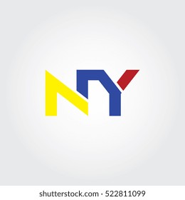 NY flat initial letter logo combining yellow, blue and red