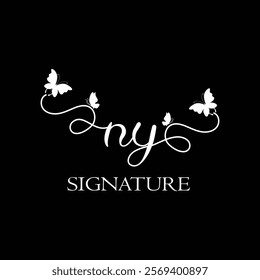NY Handwritten initial letter, NY simple signature vector logo with butterfly shape variation, beauty, photography letter logo design. N Y