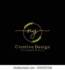 NY Initial calligraphy handwritten logo. Handwritten alphabet in the logo template. Letters and Alphabet for signature, wedding, fashion, floral and botanical logo design 