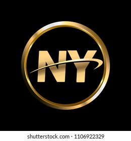 NY initial circle company logo gold black background