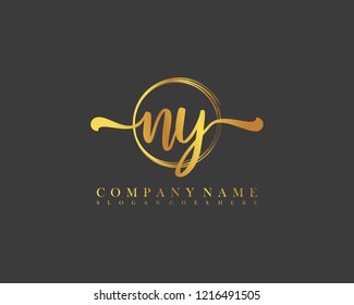 NY initial handwriting logo circle template vector