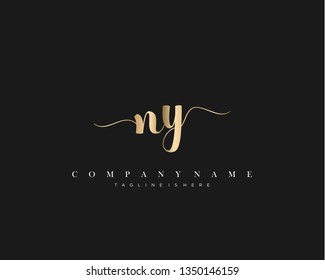 NY initial handwriting logo template with luxury color vector