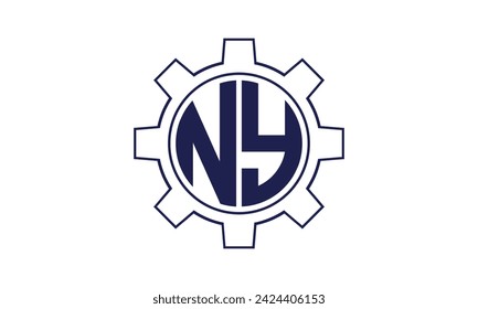 NY initial letter mechanical circle logo design vector template. industrial, engineering, servicing, word mark, letter mark, monogram, construction, business, company, corporate, commercial, geometric