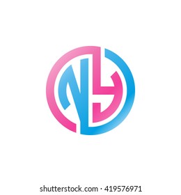 NY initial letters looping linked circle logo blue pink