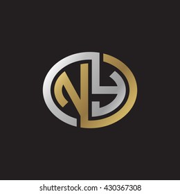 NY initial letters looping linked ellipse elegant logo golden silver black background