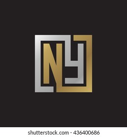 NY initial letters looping linked square elegant logo golden silver black background