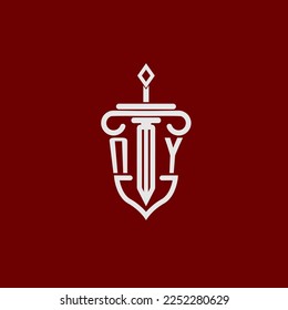 NY initial logo monogram design for legal lawyer vector image with sword and shield