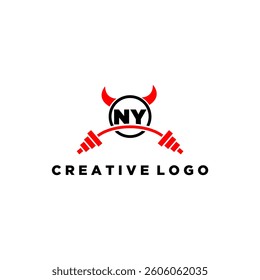 NY initial monogram for fitnes or gym logo with devil style design