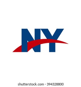 NY initial overlapping swoosh letter logo blue red