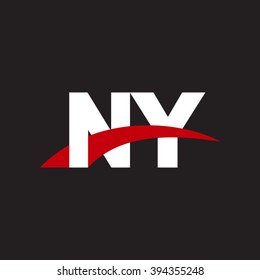 NY initial overlapping swoosh letter logo white red black background