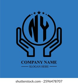 NY initials held within hands, symbolizing trust and protection. The circle represents unity, while stars highlight excellence and ambition.