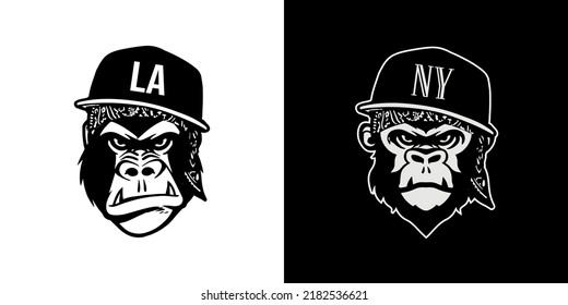NY and LA Gorillas with Cap, Stickers, nft, Street Gang Free Vector