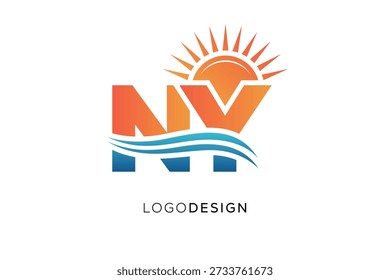 NY Letter Logo Monogram Sun Wave Design de marca moderno