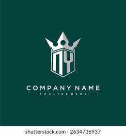 Logotipo inicial do monograma da letra NY para o projeto do escudo e da coroa