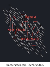 NY Line art Typography Denim New York Originals lettering poster design