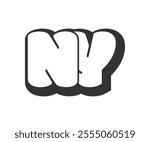 NY logo, bubble comic lettering, rounded in graffiti style black and white silhouette. Trendy preschool N and Y letter text for festival party, personal initials, children funky print and web.