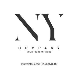 NY Logo Design. Anfangsbuchstabe n und y Serifenschriftart. Kreative klassische Firmenname Typografie. Trendy Logotype oder Identität. Vektorgrafik.