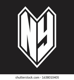 NY Logo monogram with emblem line style isolated on black background