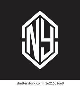 NY Logo monogram with hexagon shape and outline slice style with black and white