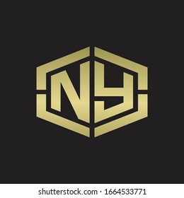NY Logo monogram with hexagon shape and piece line rounded design tamplate on gold colors
