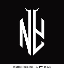 NY Logo monogram with horn shape isolated black and white design template on black background